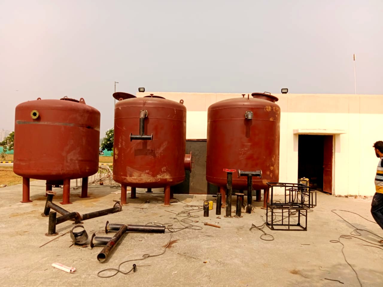 Filter Vessel Installation in Progress — Water Treatment Plant Installation Services by Decon Infratech