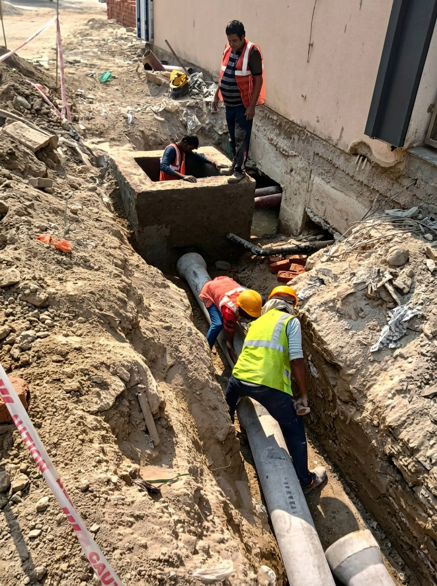 External Drainage Chamber & Sewer Line Installation