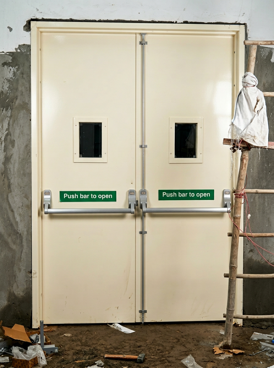 Fire Exit Door with Push-Bar Panic Hardware