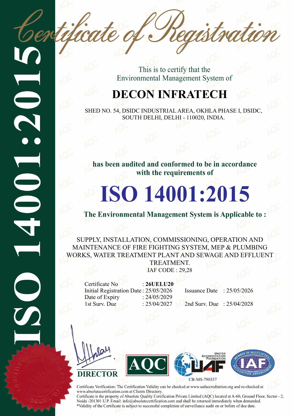ISO 14001:2015 certificate preview