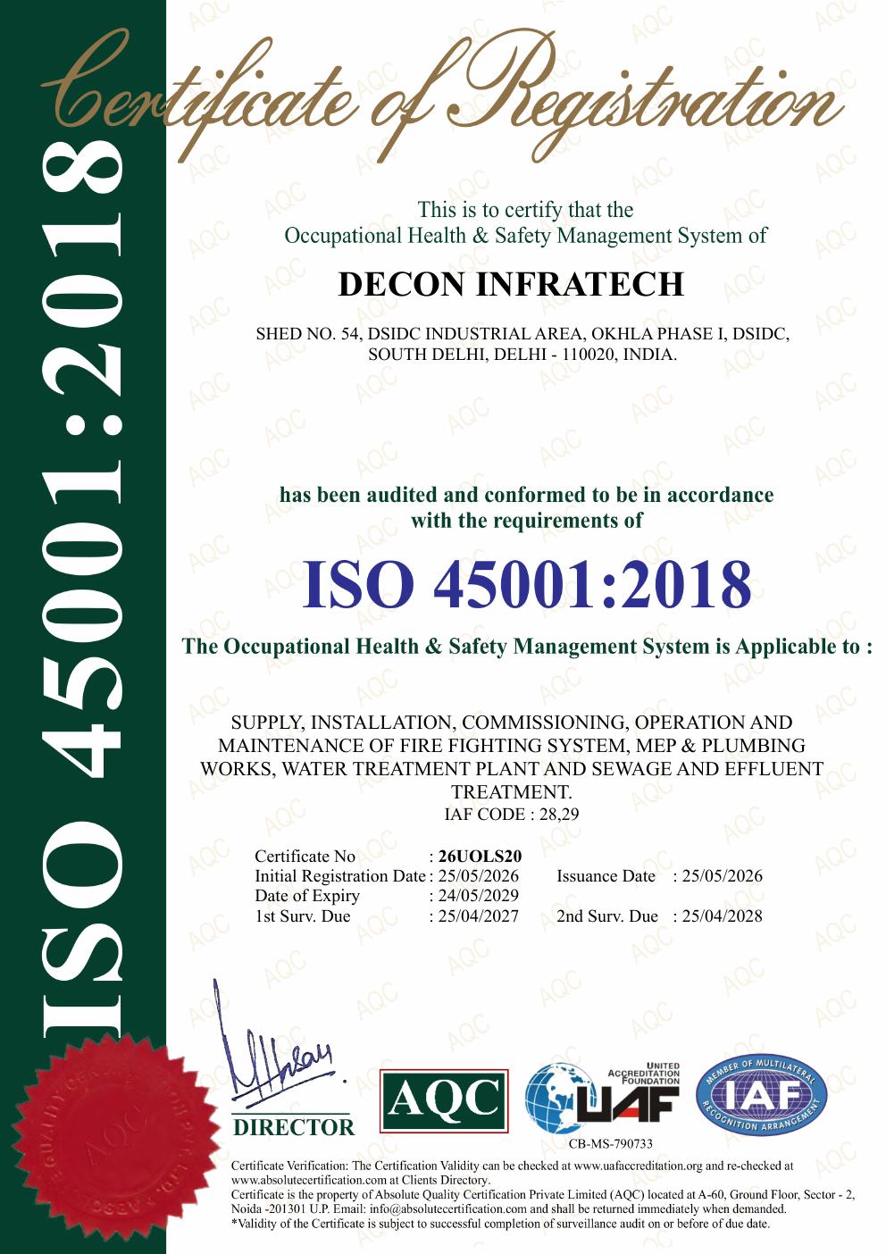 ISO 45001:2018 certificate preview
