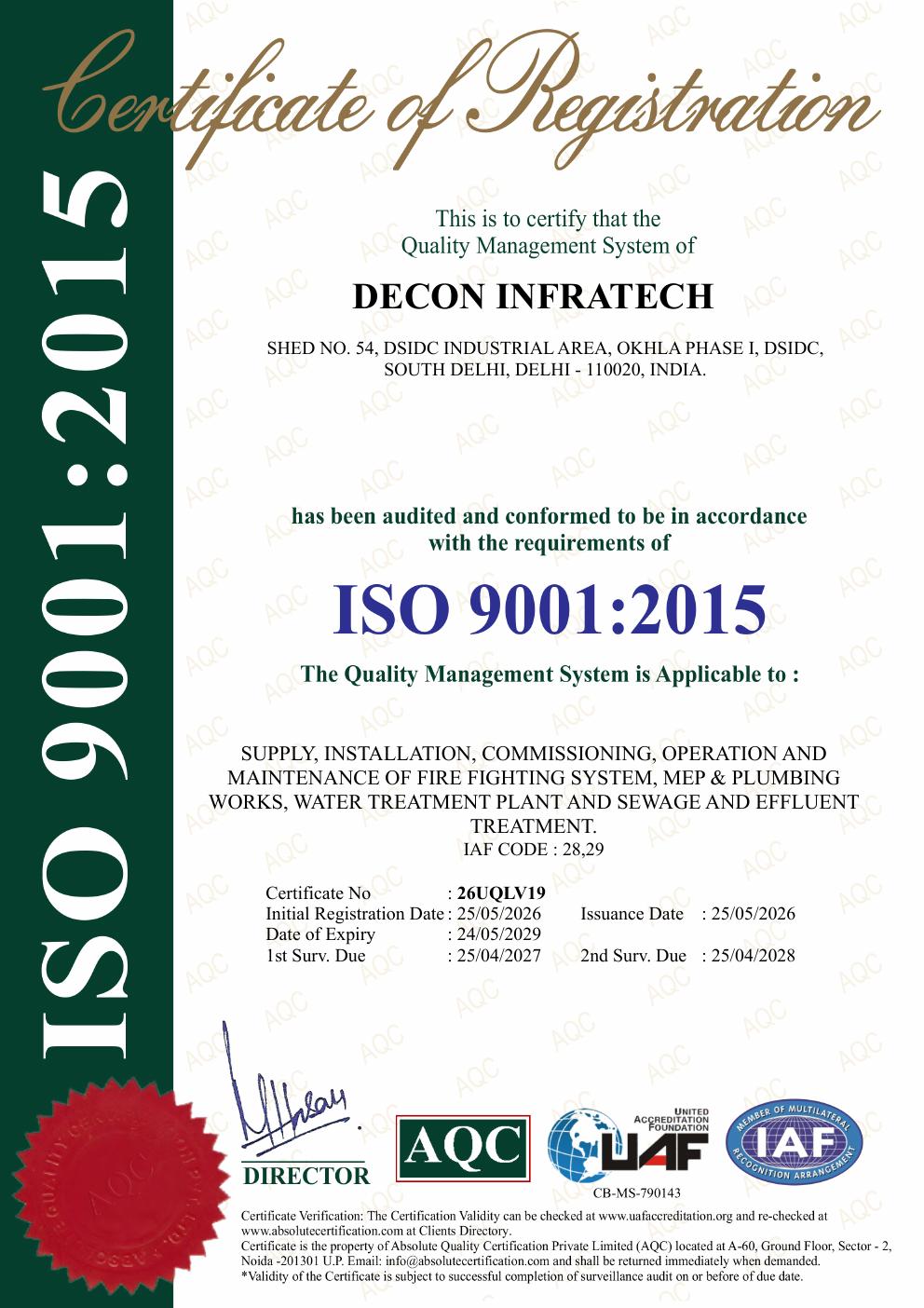 ISO 9001:2015 certificate preview