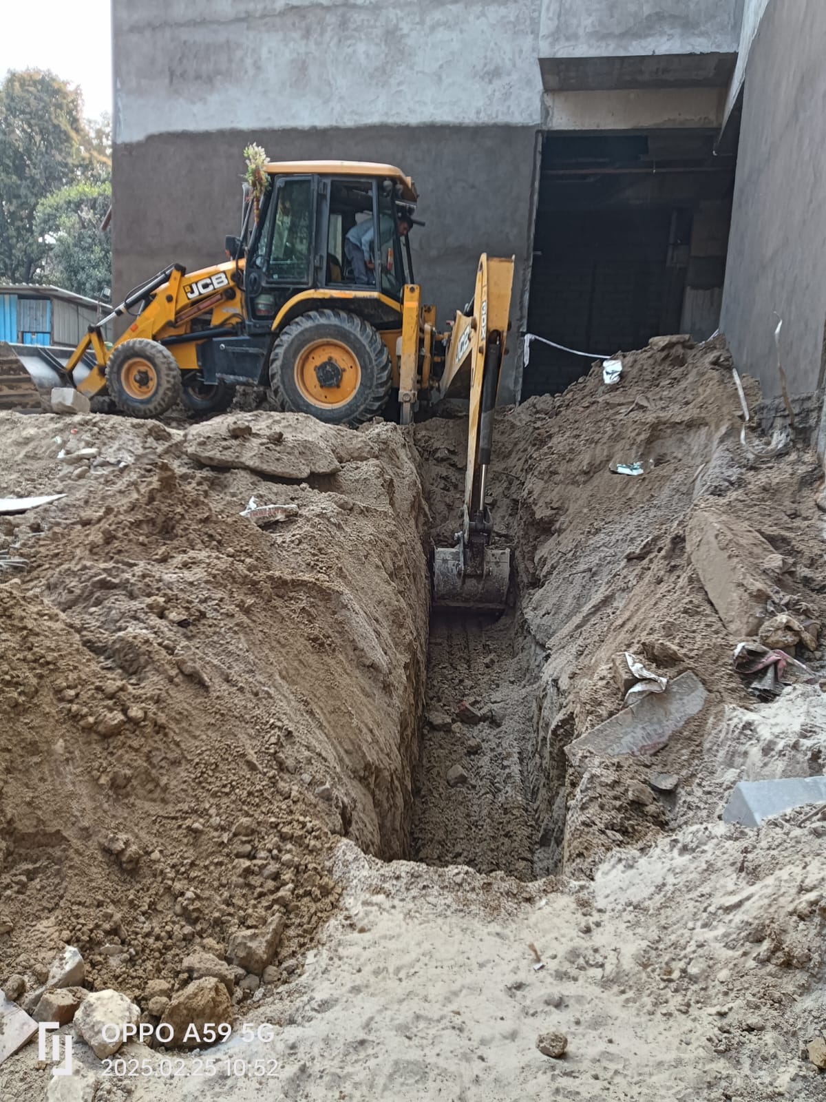 JCB Trench Excavation for Underground Utility Lines