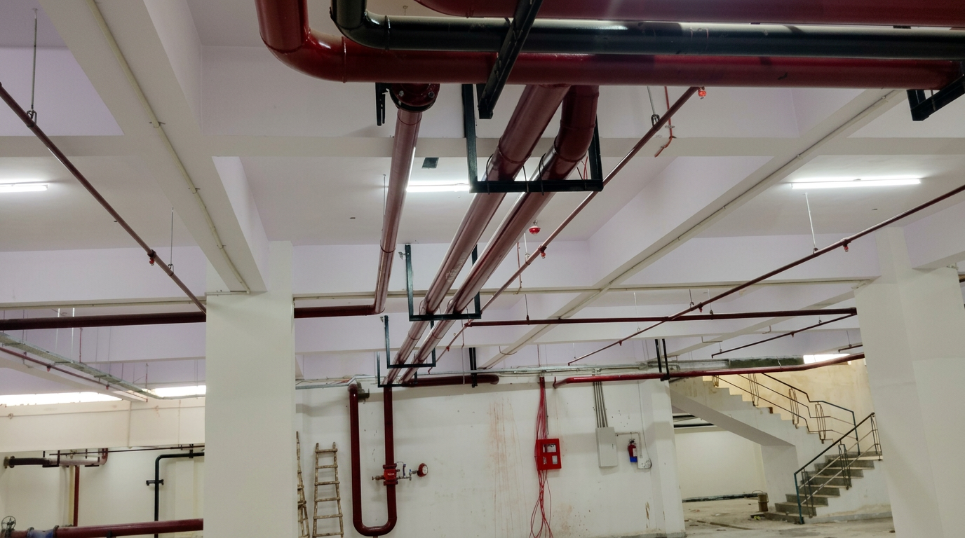 Overhead Sprinkler Grid with Riser Headers
