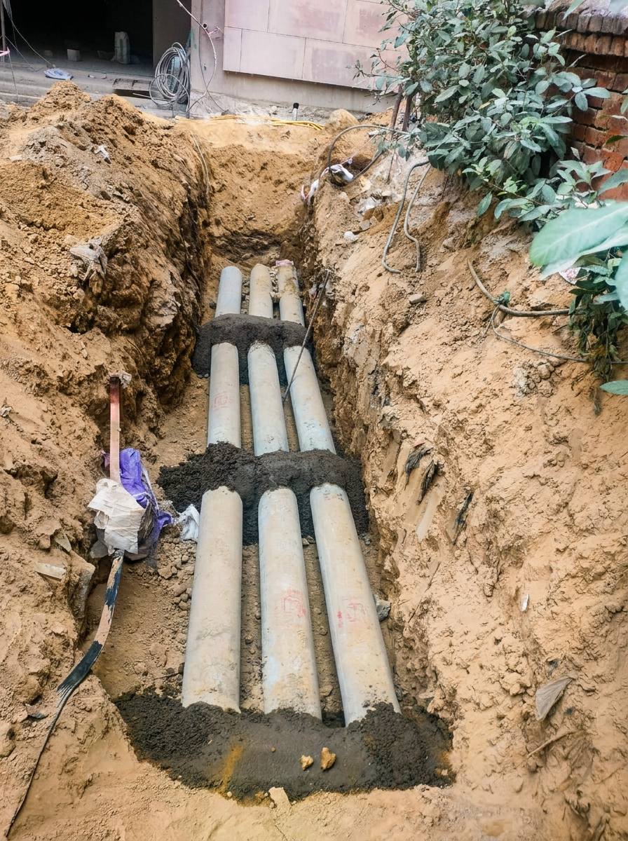 RCC Hume Pipe Laying with Cement Bedding